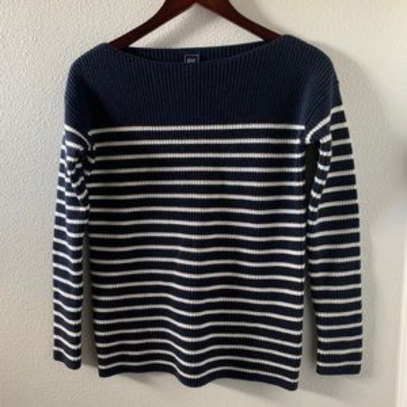 Gap Nautical Stripe Boatneck Sweater Ribbed Knit - Picture 1 of 7